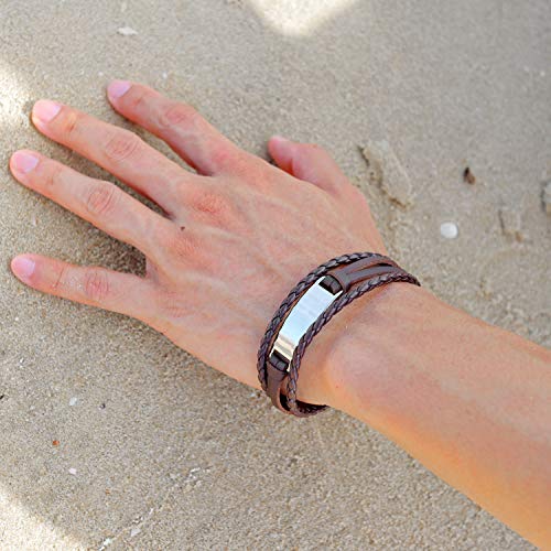 Maxzool Custom Carved Men's Medical Alert Bracelet, Leather Braided Rope Stainless Steel Medical Bracelet, Medical Id Bracelet Free Engraving 7.8 Inches #TOP3