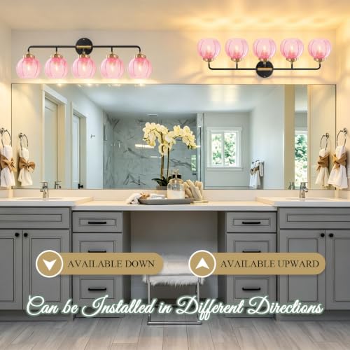 Image of 5 Lights Pink Bathroom Vanity Light Fixture Modern Vintage Sconces