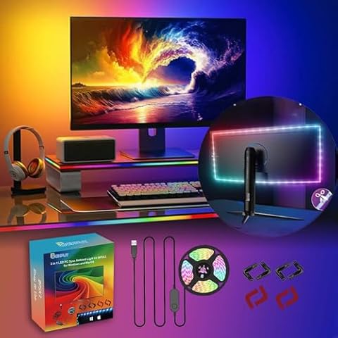 BOXPUT Gaming Lights for PC Monitor Backlight Sync to Screen Color Matching for Windows PC and MacOS 22-32 inch Monitor Color Sync LED Lights for PC Monitor (BPSK3 6.56ft 60 led Light/m) Cover