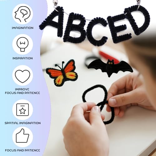 Image of Black Pipe Cleaners Craft Bulk,Arts Crafts,100PCS Chenille Stems,Christmas Gifts Toys for Ages 8-13,Halloween Decorations Art Supplies for Projects Creative DIY Room Decor,Crafts for Adults