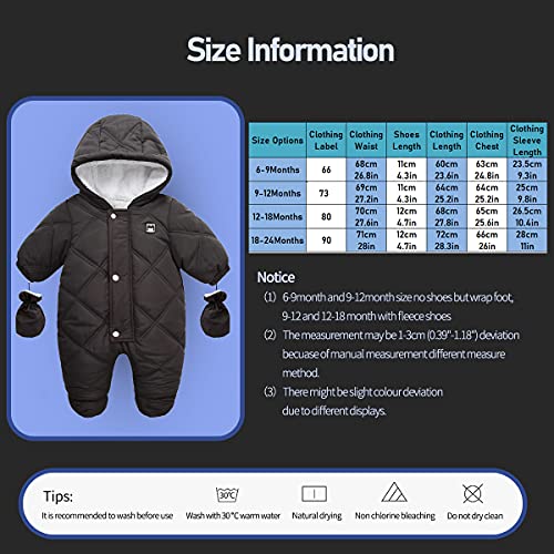 Baby Warm Winter Romper Great And Healthy Fabric Play Wear With Windproof Hooded For Winter Spring 18-24 Months Baby Black #TOP4