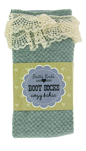 Britt's Knits Boot Socks Checkered with Lace, Gray, One Size