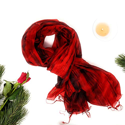Millie & Boo 100% Pure Mulberry Silk Scarf Woman's | Ladies Silk Scarves, Shawl Wrap Hand Painted Red and Black Silk Scarf 67 x 29 IN…2