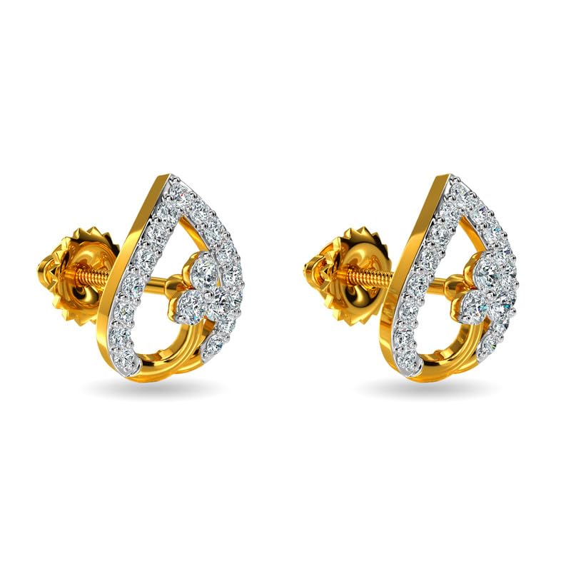 Image of KISNA JEWELS 14KT|18KT BIS Hallmark Pure Gold and Diamond Hearts Earrings For Women with Screw Back clouser