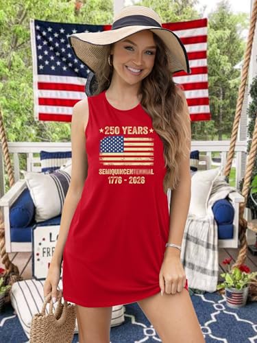 Image of VVNTY American Flag Tank Dress Women: 4th of July Shirts Sleeveless Patriotic USA Flag Tees Casual Summer Tanks Sundress