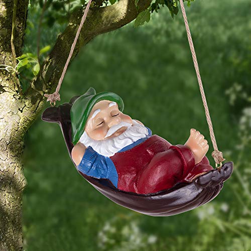 Keygift Funny Garden Gnomes Outdoor Hanging Statue, Multicolor Resin Hammock Gnome Decorations For Outdoors - 7.5 X 4 X 4 Inches #TOP4