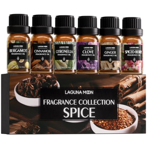 Lagunamoon Fall Essential Oils Set - Spice Fragrance Oils Autumn Gift Set for Diffusers, Home Care, Candle Making Scents, Aromatherapy - Cinnamon, Clove, Citronella, Ginger and Spiced Berries (10mL)