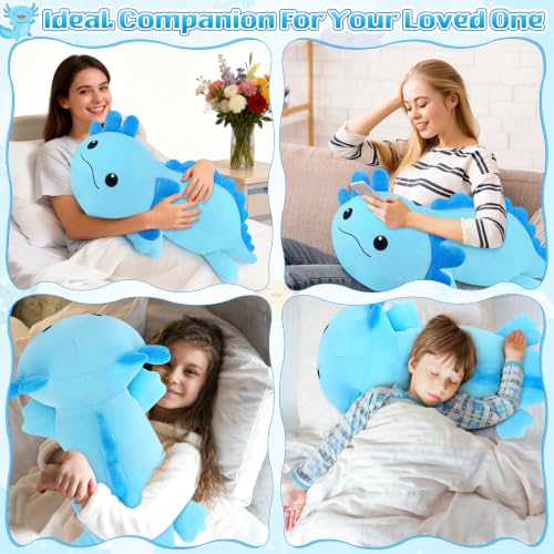Image of 30'' Giant Blue Axolotl Plush Stuffed Animal- Blue Axolotl Plush Pillow Plushies, Large Body Pillow Plush Toy, Cute Hugging Axolotl Stuffed Animal, Birthday Gifts for Kids Girls Boys
