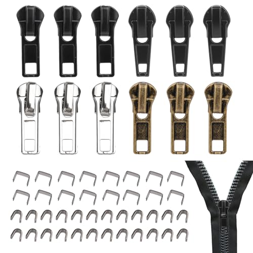 Reißverschluss Reparaturset, 52 Stück Reissverschluss Reparatur Set, #5 Ersatz Reißverschluss Zipper, Schieber Reißverschluss für Jacken, Jeans, Mantel, Taschen, Zelte