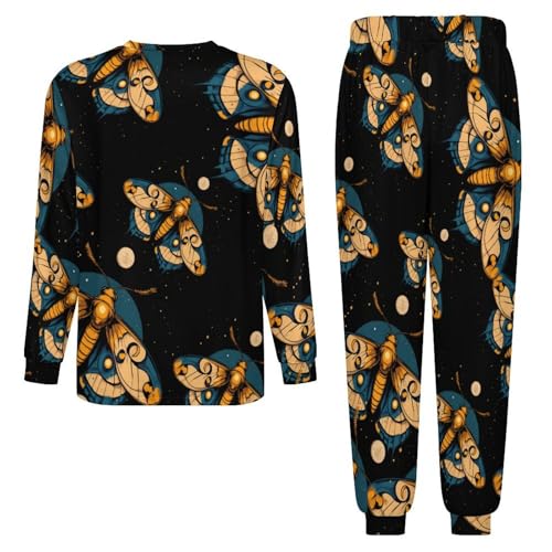 Moth Moon Men’s Pajama Set Long Sleeve Top And Pants Loungewear Sleepwear Pjs Nightwear4