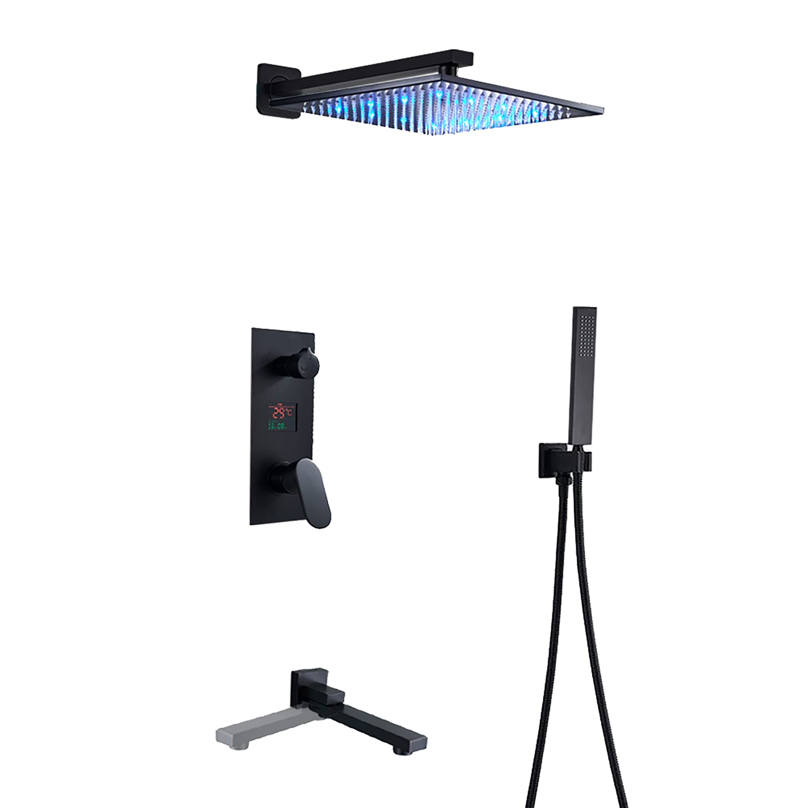 Ensemble combiné de douche LED noir pour une salle de bain moderne