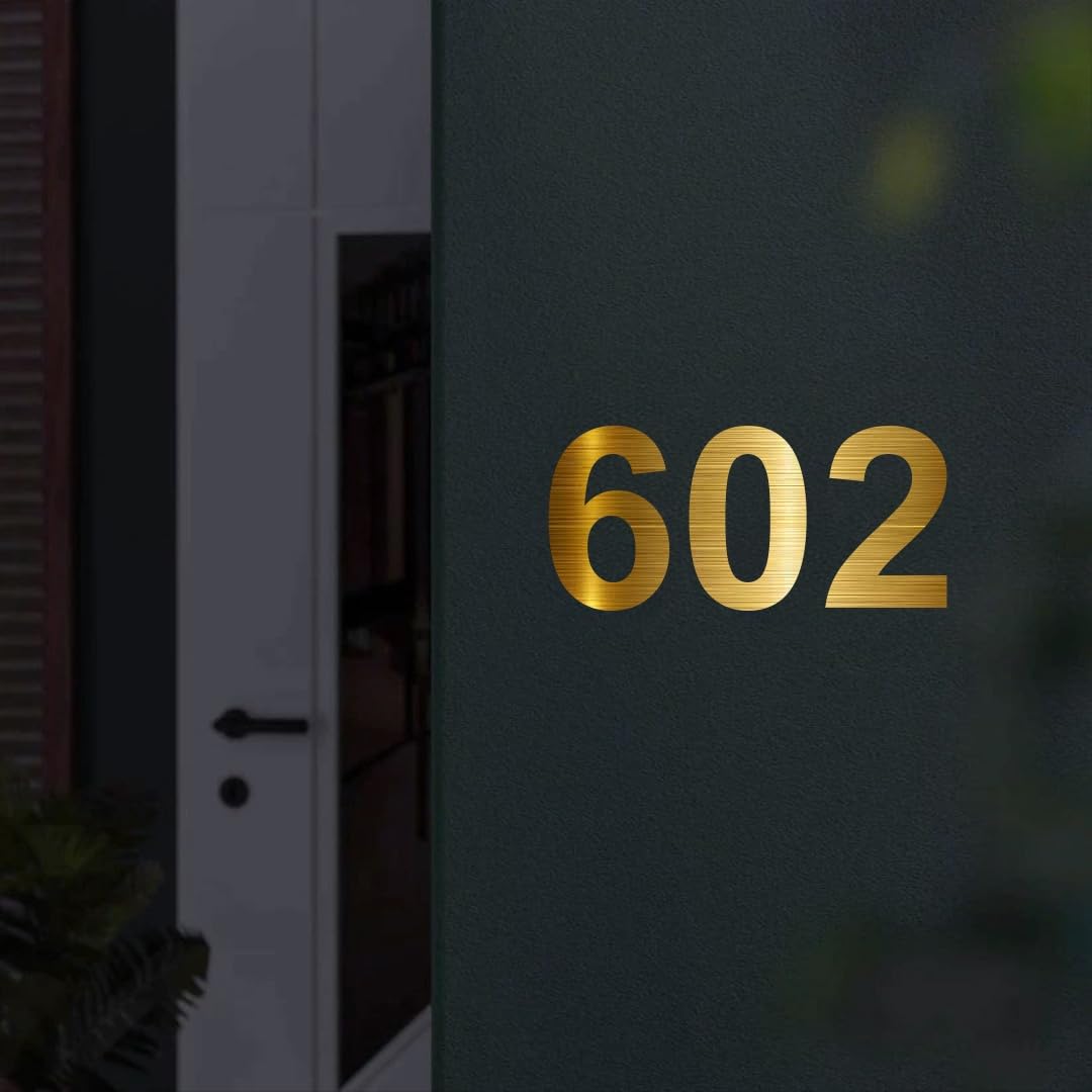 Hotel Room Number Plate - 602|Gold Brushed Type Acrylic Lasercut Number| Size: 127mm X 63mm | Easy Installation Type Double Sided Tape Fixed on Backside-image-21