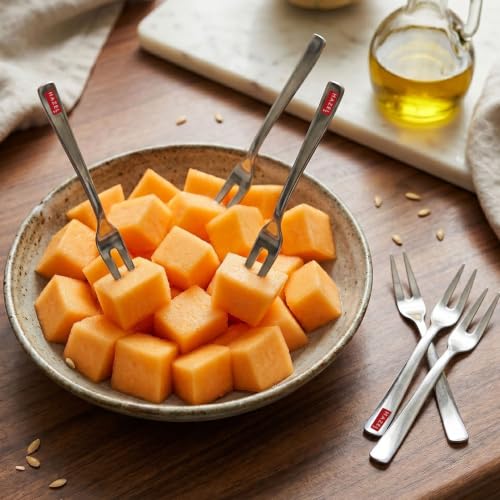 Image of HAZEL Stainless Steel Fruit Fork Set of 6 Dessert Forks for Snacks