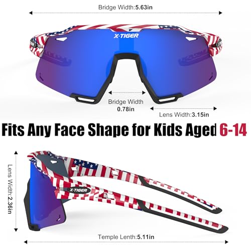 Image of X-TIGER Polarized Kids Sunglasses Youth Baseball Sunglasses UV400 Boys Girls Sports Sun Glasses for Softball Cycling Scooter