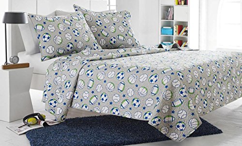 Web Linens Inc 3pc Grey Sports Quilt Set - Style # 1031 - Full/Queen - Cherry Hill Collection