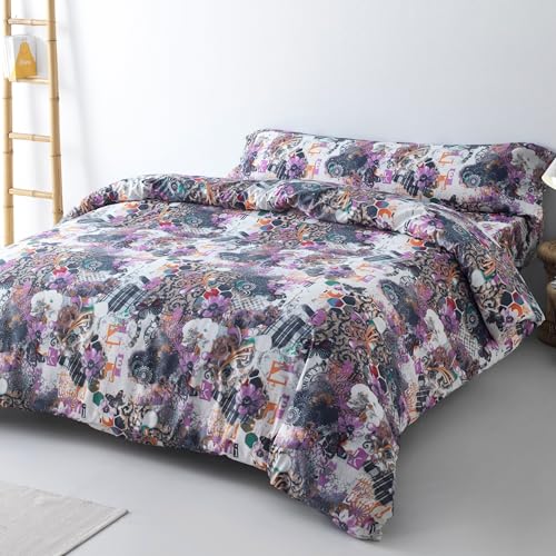 Funda Nórdica Cama 135 – Juego de 3 Piezas (Funda Edredón 220x220, Sábana Bajera Ajustable 135x190, Funda Almohada 45x145) – 100% Microfibra Suave 200 g/m2 – Ropa Cama con Estampado Moderno (Ceuta)