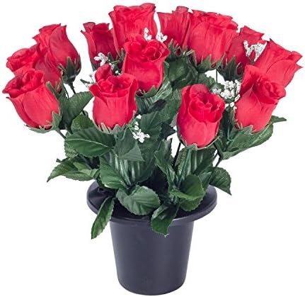 HOMESCAPES Artificial Red Rosebud & Gypsophilia Grave Flowers in Grave