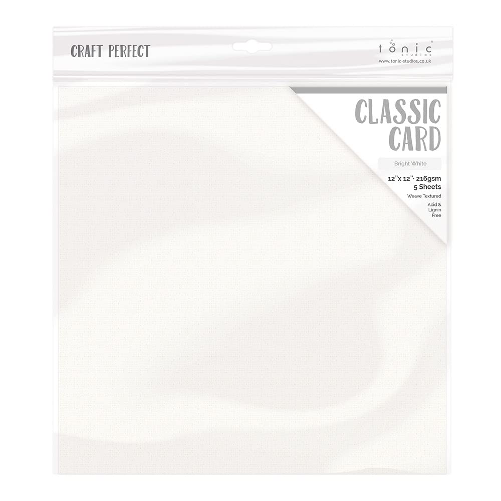 Tonic Studios Card 12-9137 Craft Perfect Weave Texture 80lb Cardstock 12"X12" 5/Pkg-Bright White