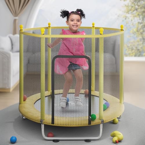 Image of StarAndDaisy Trampoline for Kids at Home with Safety Net /Trampoline for Indoor & Outdoor / 120KG Loading Capacity with Stainless Steel Frame & Legs -55 inch, 4.5 Feet Yellow