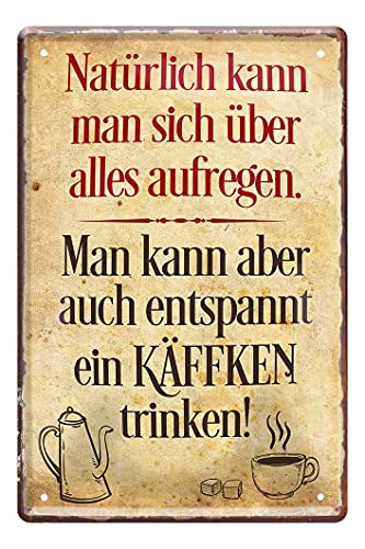 Vintage Retro Kaffee Blechschild - lustiges Metallschild mit witzigen Spruch für Kaffeegenießer - Wanddeko Küche Kaffeebar Esszimmer Büro Arbeit - Geschenk Kaffee-Junkies Kaffeesüchtige - 20x30cm