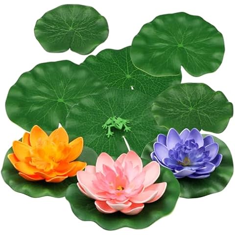QUOZUO 10 Pack Floating Lotus Flowers and Frog Cover