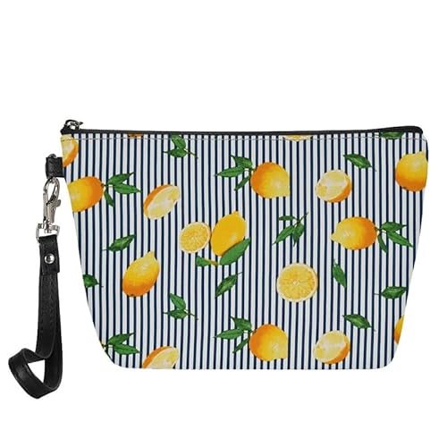 Borsa cosmetica da donna borsa da toilette da viaggio da bagno per pelle per trucchi e portamonete Limone Organizer per borse