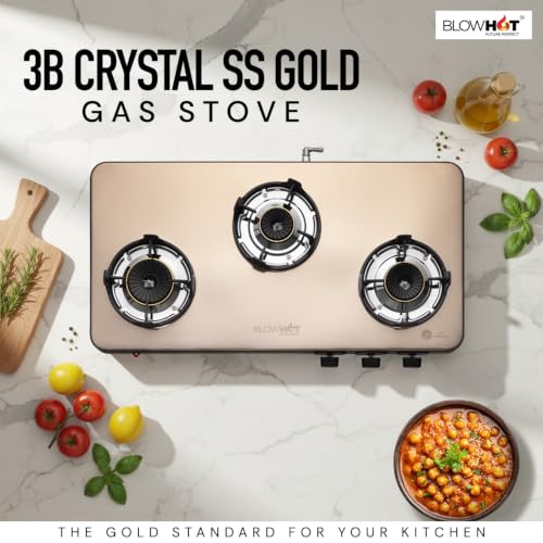 Image of BLOWHOT Crystal 3B Gas Stove | Stainless Steel Top | Push Button Auto Ignition Gas Stove Powered by Battery | Warranty - 2 Year on Product | 5 Years on Burner and Gas Valves