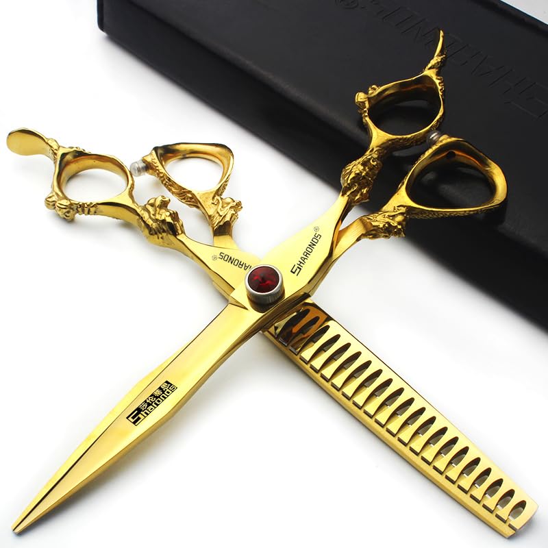 6/7/8/9 Inch Professional Slim Japanese Hairdressing Scissors Set for Men or Women (7 Inches, 2 Pieces-E)
