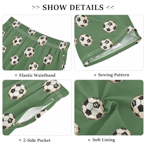 ALAZA Football Ball Soccer Green Pajama Shorts Elastic Waist Casual Sleep Shorts with Pockets Size 6-143