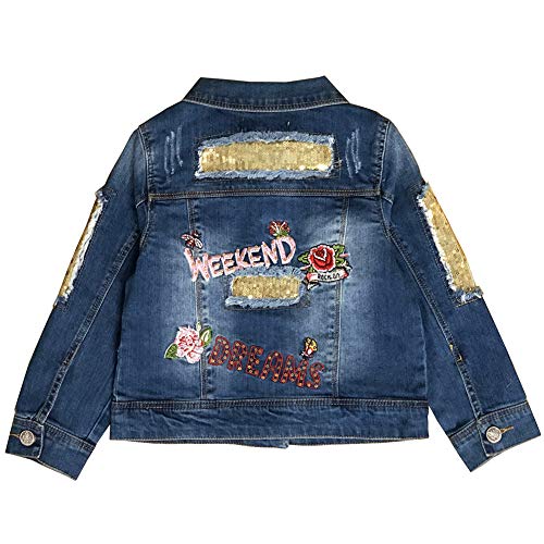 Peacolate 3-10 Jahre kleine Mädchen Pailletten Mäntel Stickerei Jeansjacke (Rose, 3-4J)