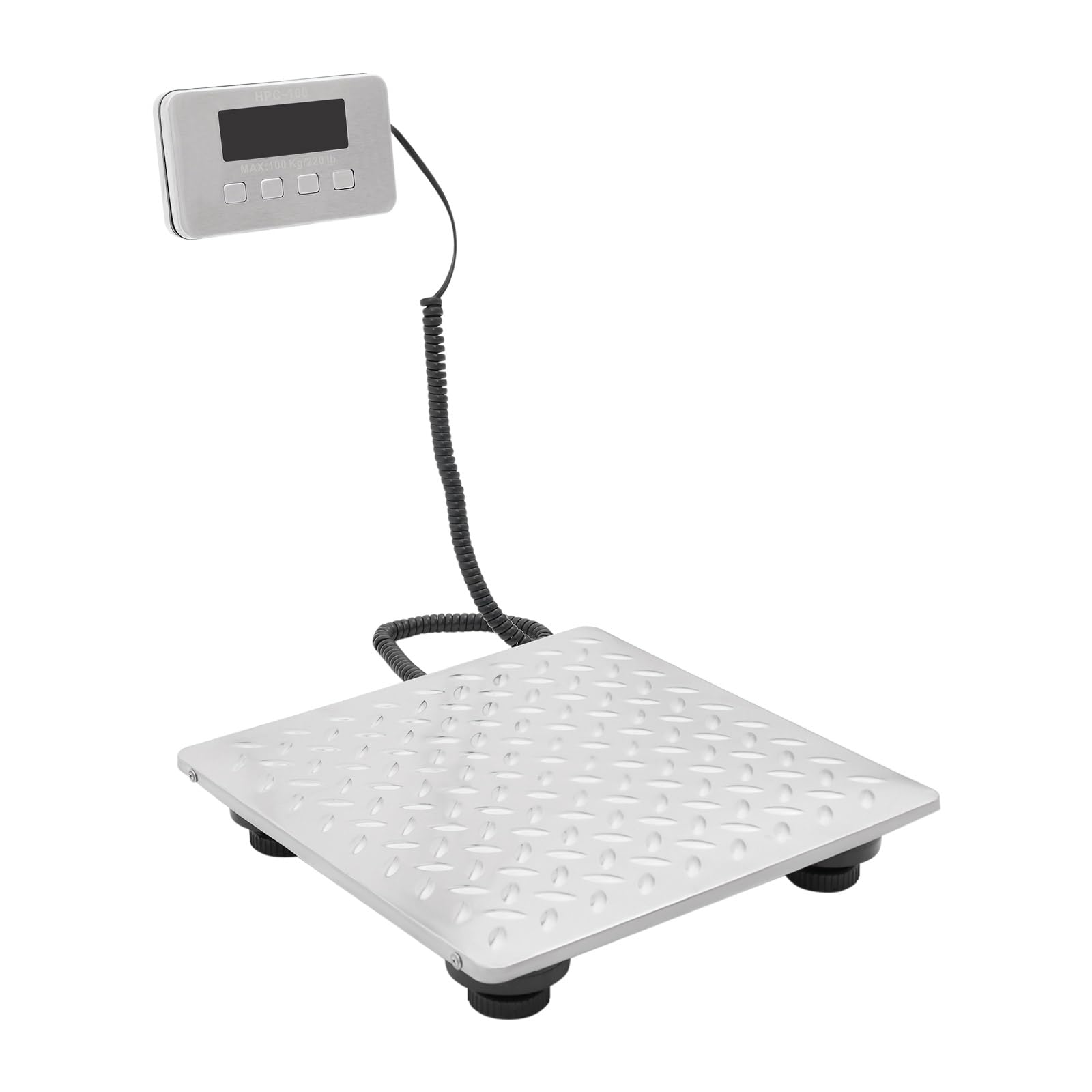 Bilancia digitale a pacchetti, 100 kg, piattaforma 30 x 30 cm, bilancia postale con display a LED/tara/azzeramento, bilancia per bagagli con protezione da sovraccarico per pacchi animali domestici