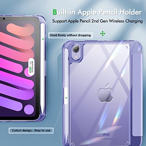 Infiland New Hybrid Ipad Mini 6 Case (8.3 Inch, 2021), [Ultra-Clear Back & Pu Leather Cover][6 Ft Drop Protection] Ipad Mini 6Th Generation Case With Pencil Holder Support Wireless Charging - Purple #TOP4