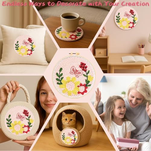 Image of GZIXBDA Punch Needle Kit, Embroidery Kits Punch Needle Kits Adults Beginner Punch Decoration DIY Kit with Patterns Tools Yarns Hoop Instruction, Butterfly