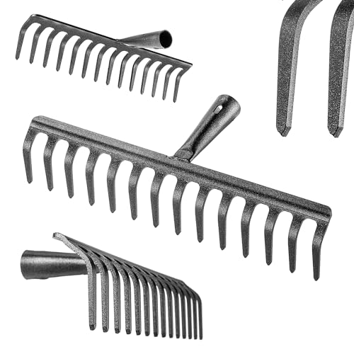 KADAX Gartenharke ohne Stiel, Gartenrechen aus Stahl, Rasenrechen für Gartenpflege, Robuste Rasenharke, Rechen zum Harken, Harke für Rasen, Gartenwerkzeug (Rechteckig 14 Zinken)