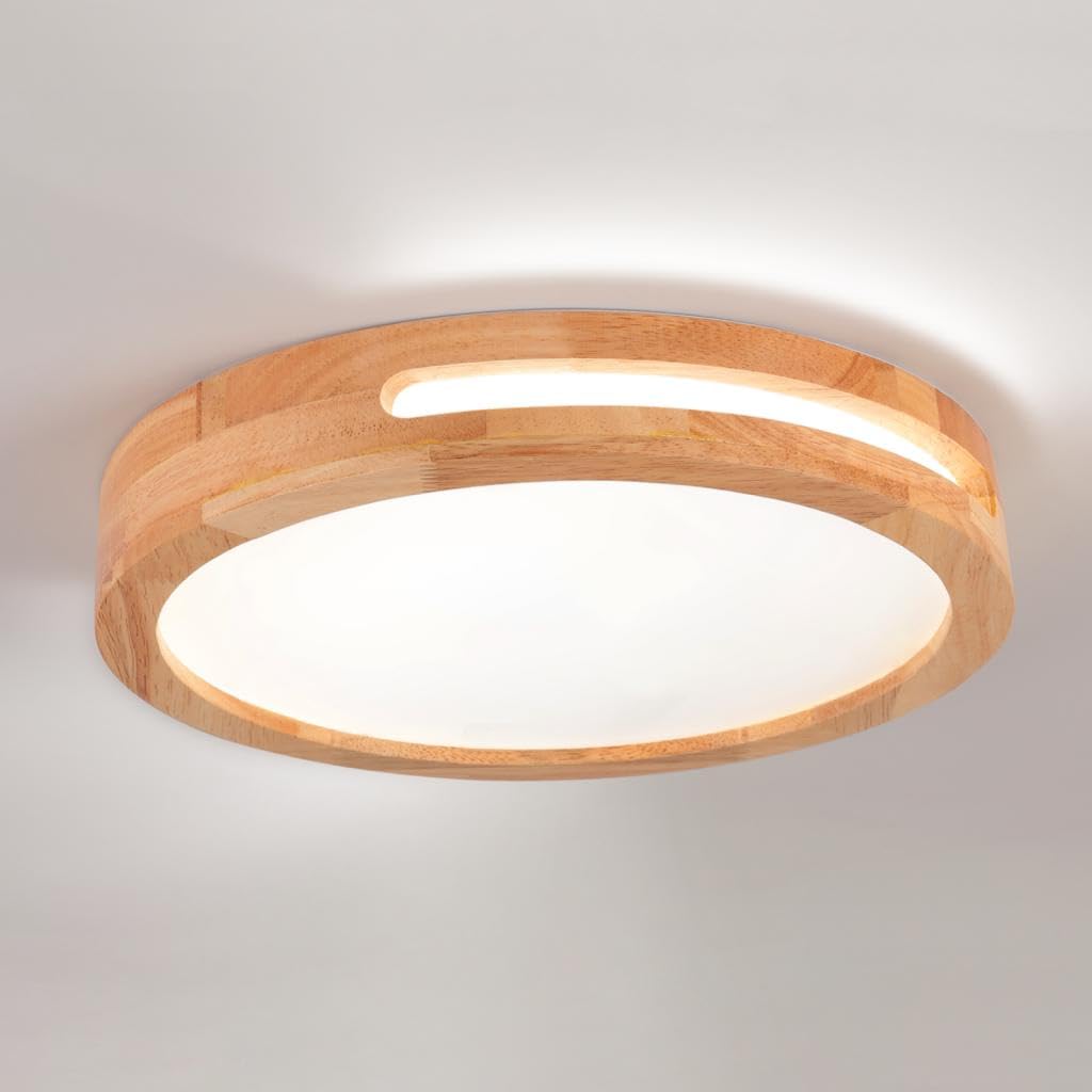 LIGINOK Lámpara Techo LED Madera,Techo de Madera Moderna Plafon Led Techo Redondo,Luz Neutra 6000K 36W,para Salon Cocina Sala De Estar Dormitorio Pasillo Comedor Φ40Cm