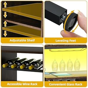 YITAHOME 47" Bar Table Cabinet with Power Outlet and LED Lights, Wine Rack Storage Buffet with Glass Holder, Liquor Cabinet for Dining Area, Kitchen, Living Room, Rustic Brown YITAHOME 47 Bar Table Cabinet with Power Outlet and LED Lights Wine Rack Storage Buffet with Glass Holder Liquor Cabinet for Dining Area Kitchen Living Room Rustic Brown