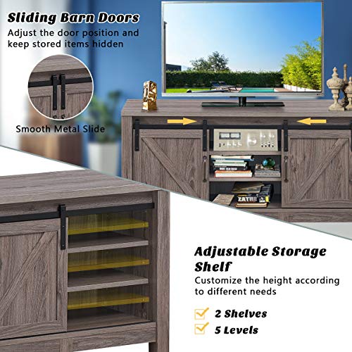 Tangkula Tv Stand With Sliding Barn Doors, Modern Farmhouse Wood Entertainment Center For 55 Inch Tv, Media Console Cabinet W/Storage Cabinets & Adjustable Shelves, Grey Tv Stands For Living Room #TOP6