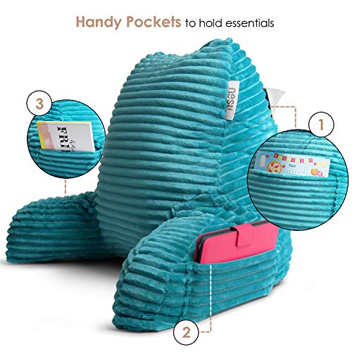 Image of Nestl Reading Pillow with Shredded Memory Foam, Luxe Cut Plush Back Pillow for Sitting Up in Bed, Back and Arms Adjustable Support for Adult & Teens, Backrest Pillows with Washable Cover Teal