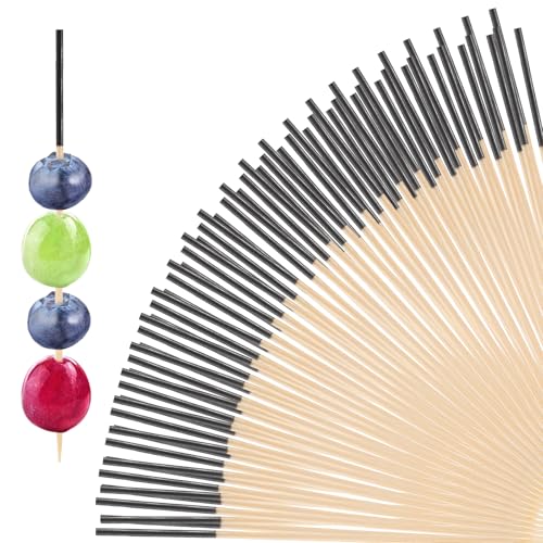 200 Pcs Cocktail Picks, Bamboo Skewers Wooden Sticks for Food Black Bamboo Toothpick for Appetizers 4.7 Inch Long Wooden Bamboos Food Sticks Bar Cocktail Pick Fancy Toothpick for Cake Dessert Fruit