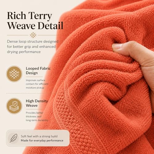 Image of 100% Pure Cotton Bath Towel for Men & Women | 380 GSM Ultra Soft, Highly Absorbent & Quick Dry Bath Towel | Large 55 x 28 Inch Matty Terry Towel for Bathroom, Gym, Travel & Daily Use | Rust