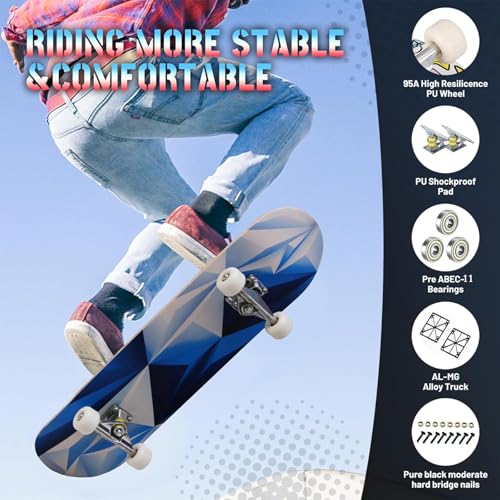 Image of Pro Complete Skateboards for Beginners Girls Boys Kids Youths Teens Adults 31 inchx8 inch Skate Boards 7 Layers Canadian Maple Double Kick Deck Concave Longboard