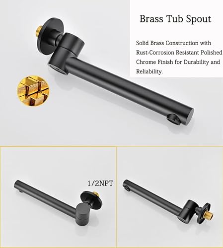 Matte Black Tub Spout Non Diverter For Bathtub Shower Faucet Round Shape Wall Mount 180-Degree Swivel Bath Tub Spout 1/2 Npt #TOP4