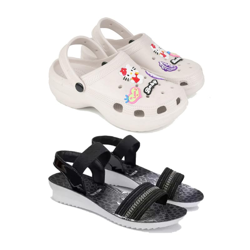 Premium Comfortable Regular Wear Clogs for Women with Stylish Flats Fashion Sandal for Women's & Girls Combo-O10-1931-7 Black-7795-picture-33