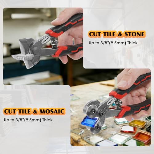 Image of PINOZE 2-Piece Glass Tile Nippers Set - Heavy Duty Wheeled Glass Mosaic Nipper & Hd Ceramic Tile Cutter Pliers with Handle Lock - Shapping Pliers Cutting Tools, Stone, Metal