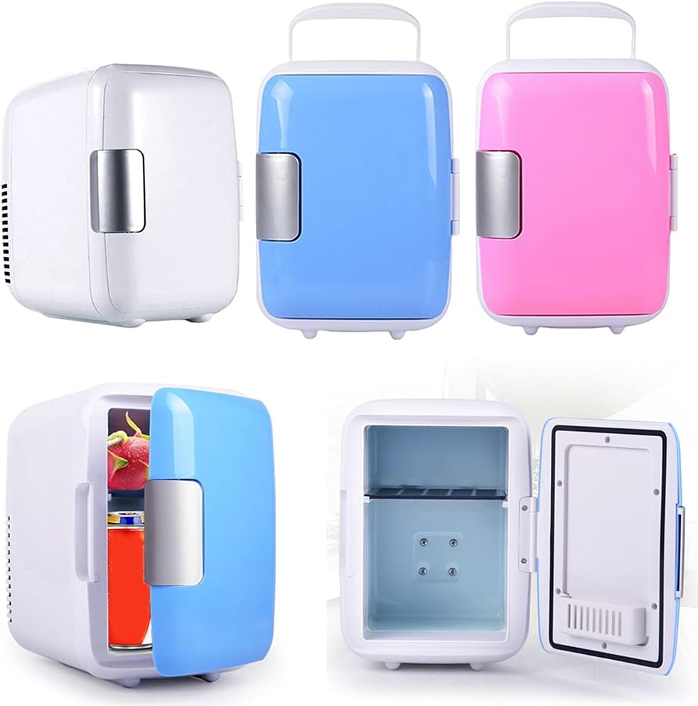 Mini Fridge 4L Mini Fridge Car Refrigerator Portable AC/DC Powered Cooler and Warmer Home Car Fridge Universal Vehicle Parts 3 Colors (Color : Blue) (White)