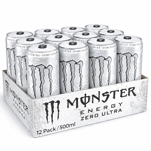 Image of Monster Energy Zero Ultra White Drink (Pack of 12) 500ml By COUGAR | Zero Sugar Refreshing Energy Beverage | Light Flavor with Smooth Taste | Carbonated Energy Drink for Focus & Performance | Ready to Drink Can for Daily Boost - (Imported-USA)