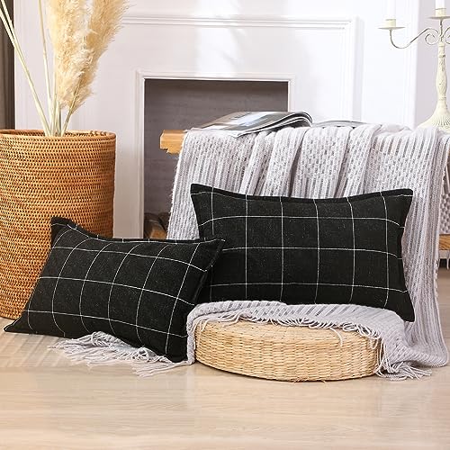 Carrie Home C-BLKBEIGEPLAID1220-2P Black Boho Plaid Lumbar Pillow Covers 12X20 Set Of 2 thumb #4