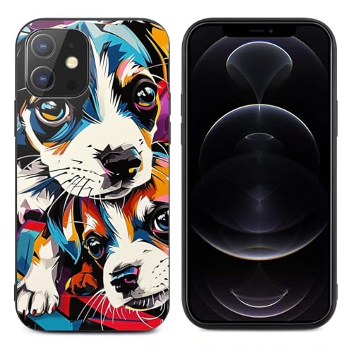 CRIVOTA for iPhone 12 Case - Graffiti Dog Design, Glass Back + TPU Inner Shell, Extreme Slimness, Bare-Hand Feel, Precise Cutouts, Military-Grade Protection, Cell Phone Cases for Boys Girls