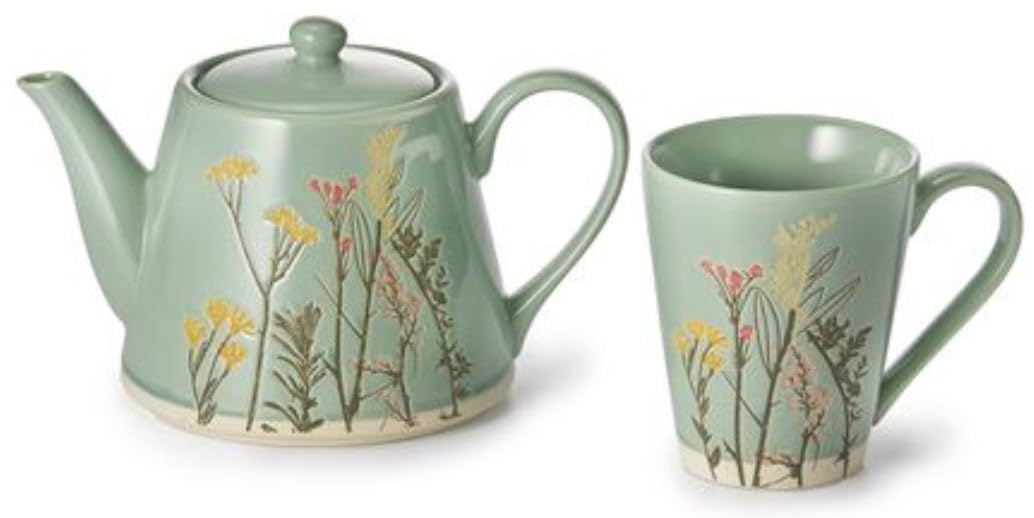 Teemando Set Kanne "Hina" Steinzeug mit Relief 0,9 l + 2 passende Tassen von Cha Cult