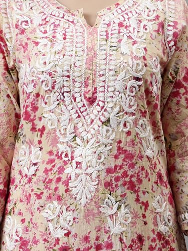 Image of Seva Chikan Hand Embroidered Lucknowi Chikankari Mal Mal Straight Printed Kurta & Palazzo Set for Women SCL8041
